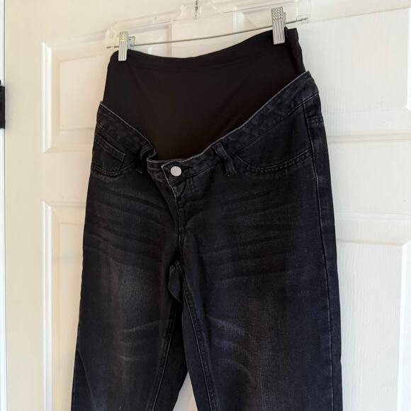 SHEIN Maternity Straight Leg Black Jeans Distressed Ankle Over Belly Size Small - Picture 2 of 6